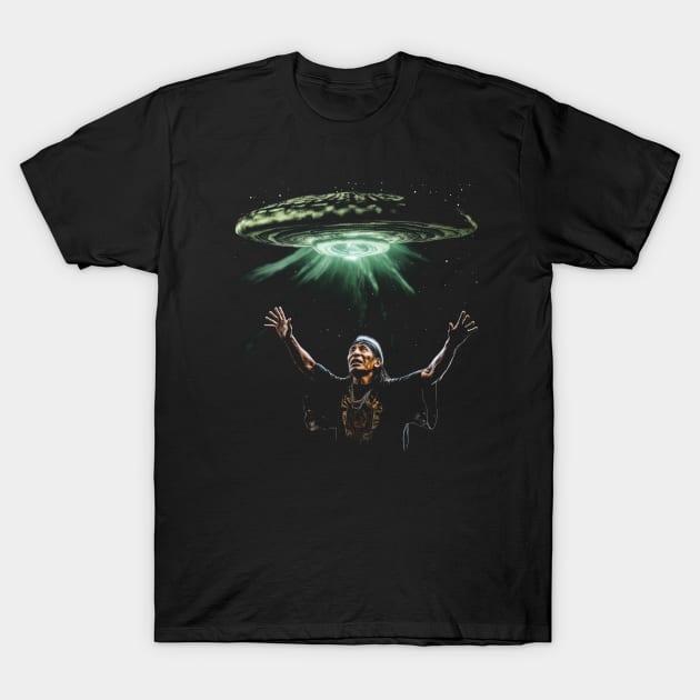 Trippy Native American UFO Alien Mushroom Meditation T-Shirt by We Anomaly